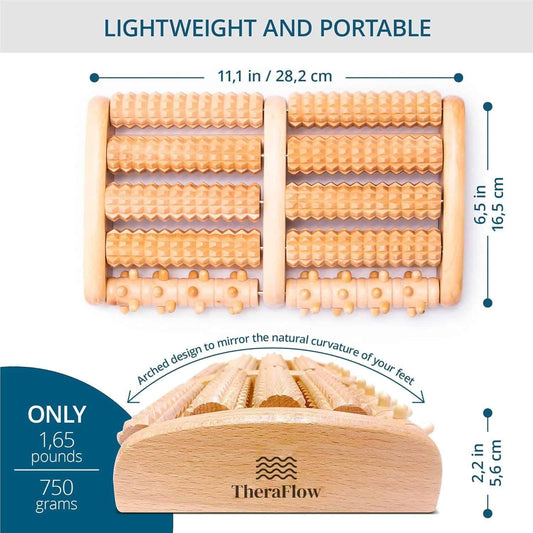 TheraFlow Wooden Foot Massager – Reflexology Roller for Plantar Fasciitis & Foot Pain Relief – Acupressure Tool for Stress & Neuropathy – Anti-Slip Design TheraFlow