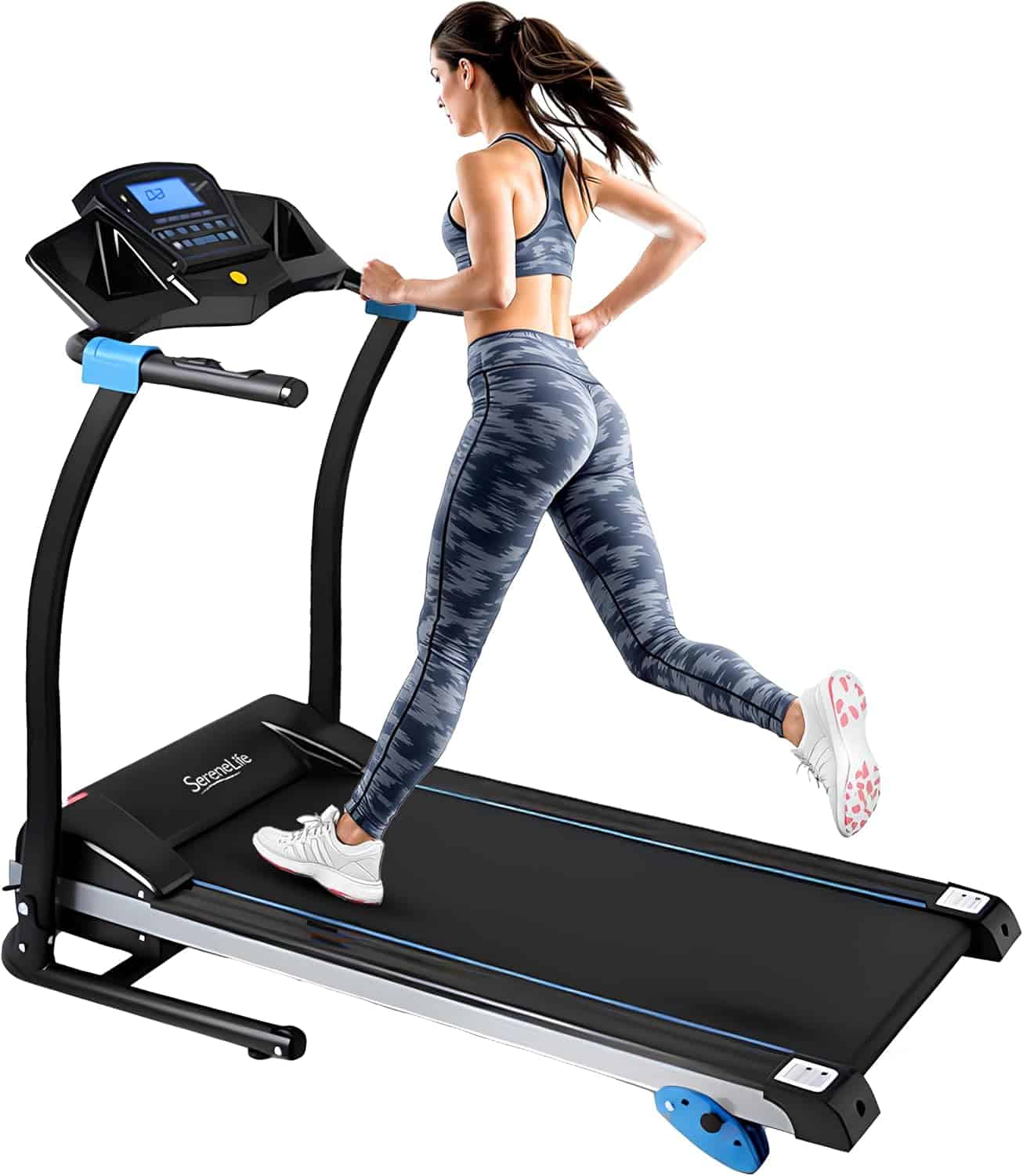 SereneLife Smart Folding Treadmill – 16 Preset Programs, Bluetooth, Incline, 7.5 MPH, Compact Home Gym SereneLife