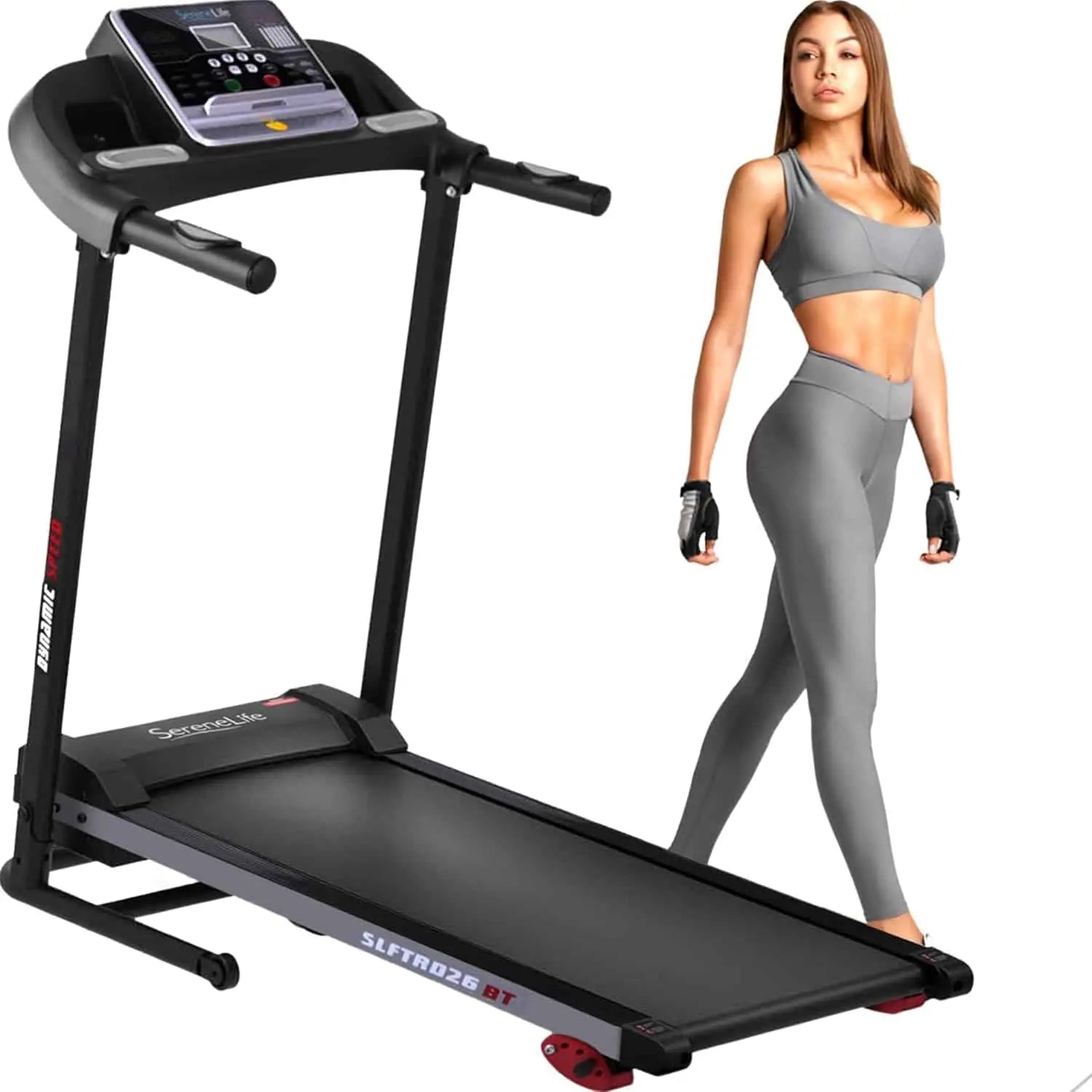 SereneLife Smart Folding Treadmill – 16 Preset Programs, Bluetooth, Incline, 7.5 MPH, Compact Home Gym SereneLife