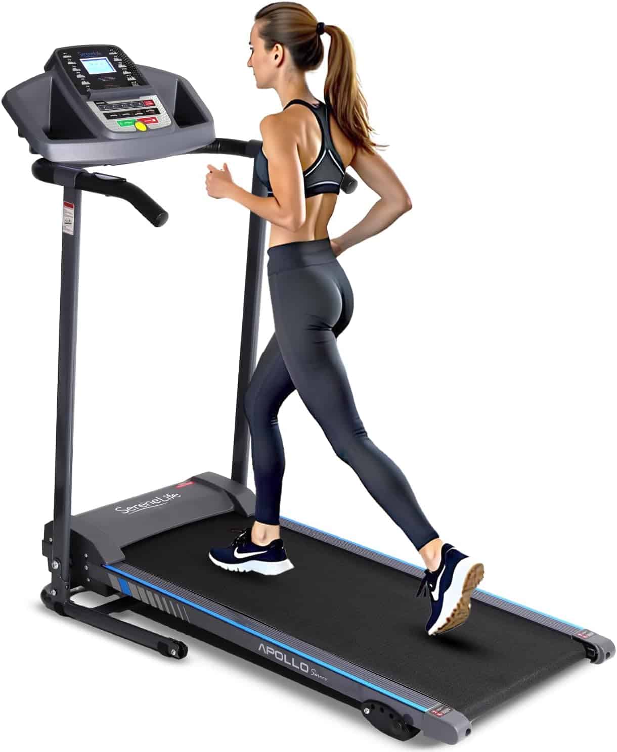 SereneLife Smart Folding Treadmill – 16 Preset Programs, Bluetooth, Incline, 7.5 MPH, Compact Home Gym SereneLife