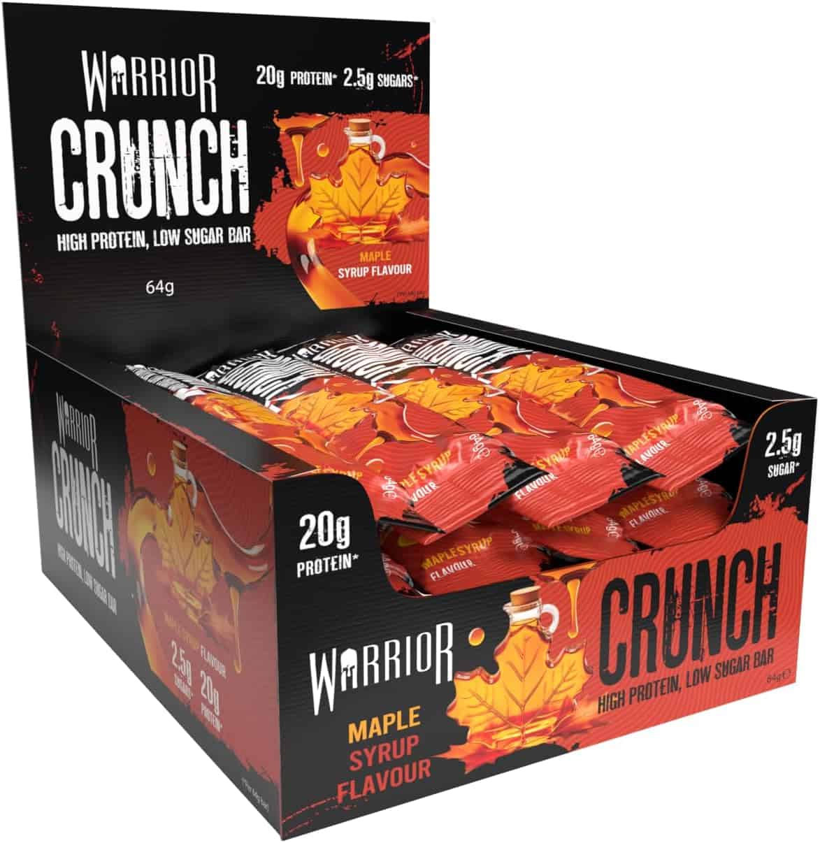 Warrior Crunch High Protein Bars – 20g Protein – Low Carb, Low Sugar – 12 x 64g