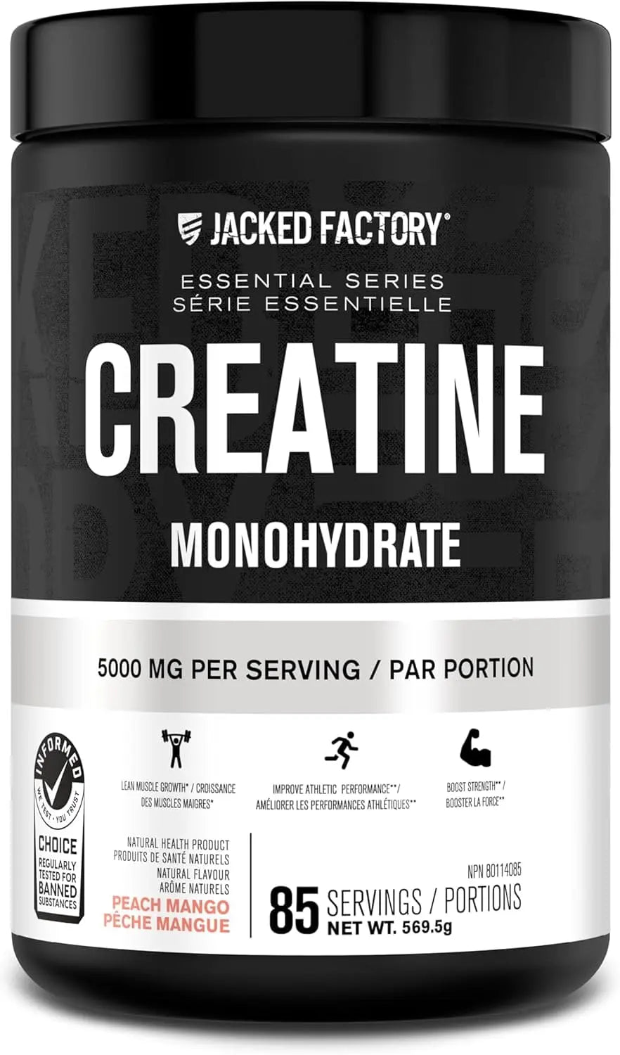 Jacked Factory Creatine Monohydrate – 85 Servings of Pure Power & Strength (Peach Mango)