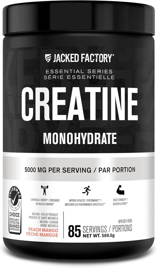 Jacked Factory Creatine Monohydrate – 85 Servings of Pure Power & Strength (Peach Mango)