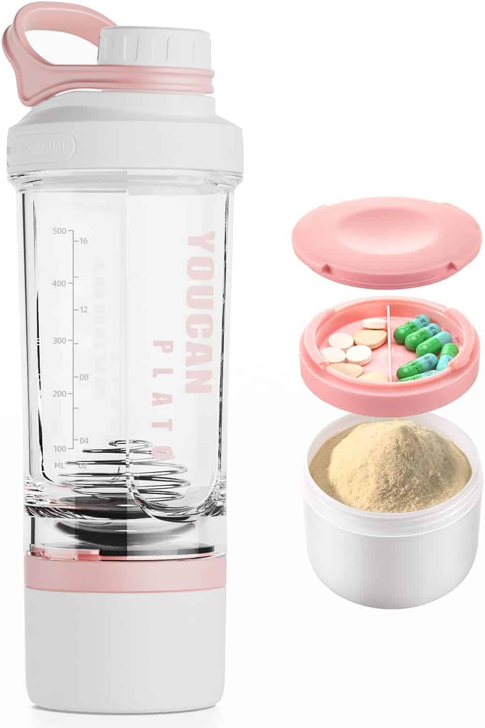 21oz Protein Shaker Bottle with Powder & Pill Storage | BPA-Free Tritan, Wire Whisk Ball – Leak-Proof & Travel Ready