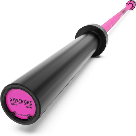 Synergee Games Barbell – 15kg & 20kg Colored Ceramic Coated Olympic Bar | 1500lb Capacity for Weightlifting & Powerlifting | High-Performance Bar with Needle Bearings Synergee