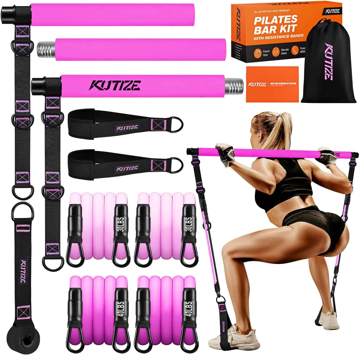 Portable Pilates Bar Kit with Resistance Bands – Adjustable Full Body Home Workout Equipment FitCore Supply