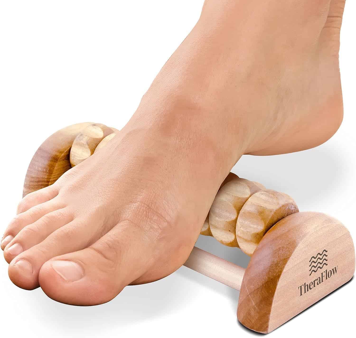 TheraFlow Wooden Foot Massager – Reflexology Roller for Plantar Fasciitis & Foot Pain Relief – Acupressure Tool for Stress & Neuropathy – Anti-Slip Design TheraFlow