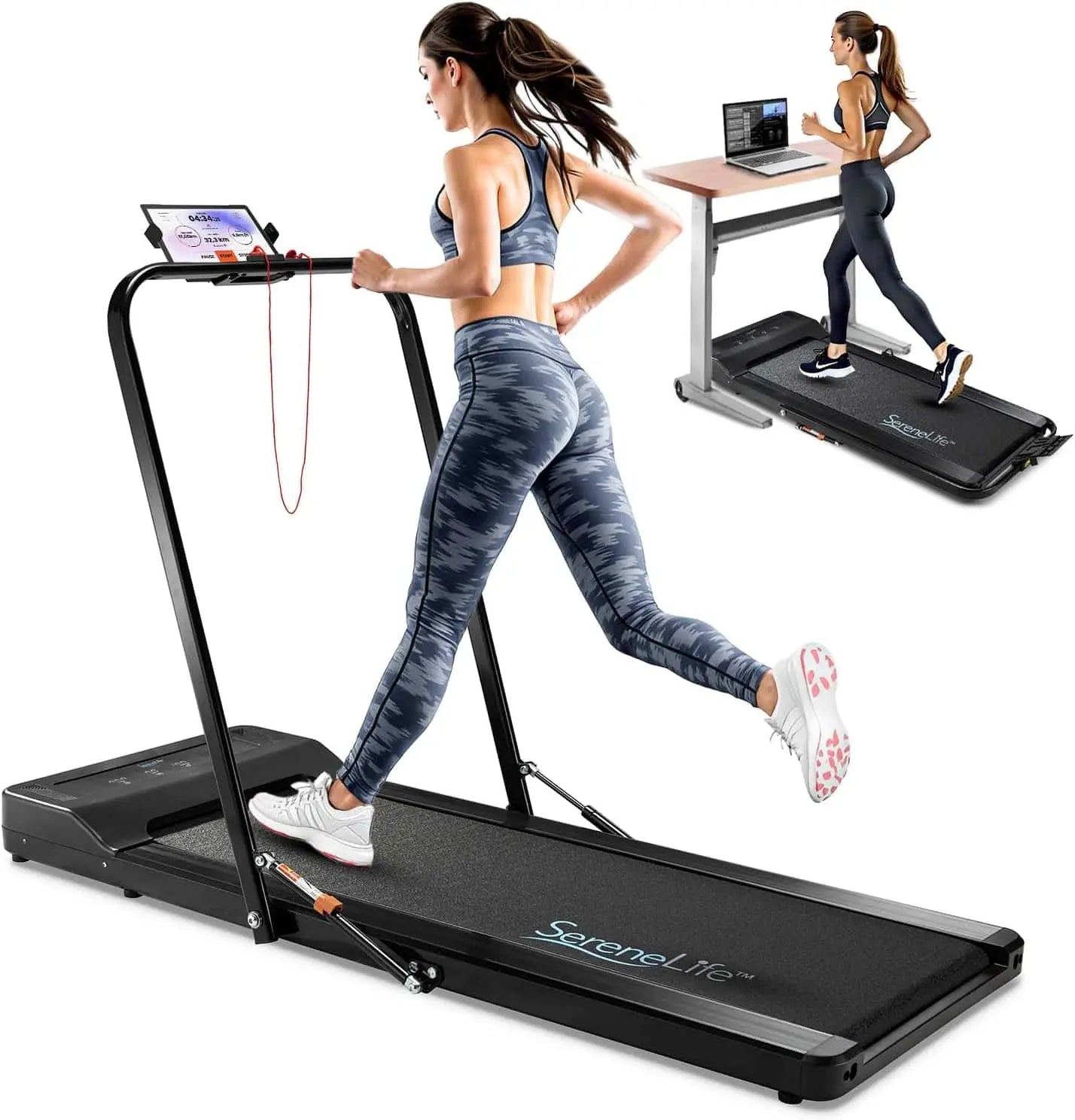 SereneLife Smart Folding Treadmill – 16 Preset Programs, Bluetooth, Incline, 7.5 MPH, Compact Home Gym SereneLife