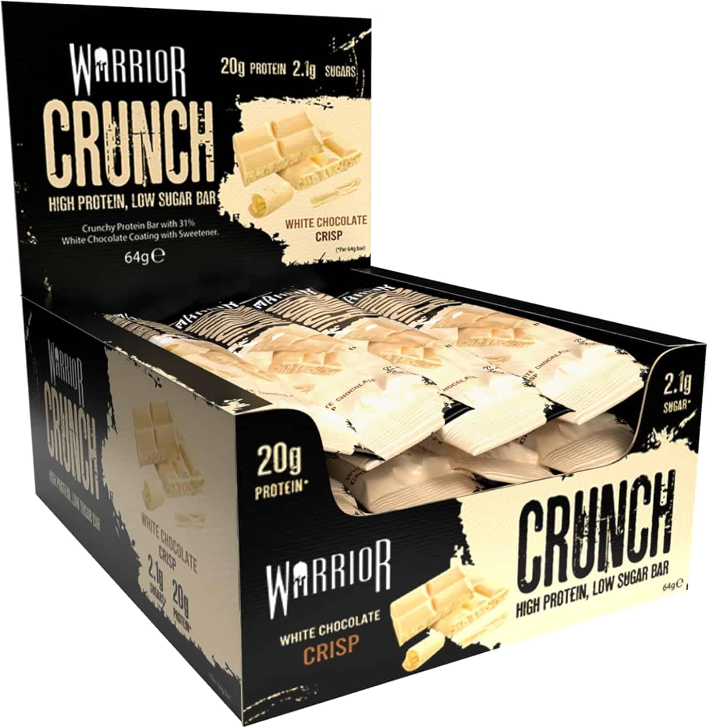 Warrior Crunch High Protein Bars – 20g Protein – Low Carb, Low Sugar – 12 x 64g