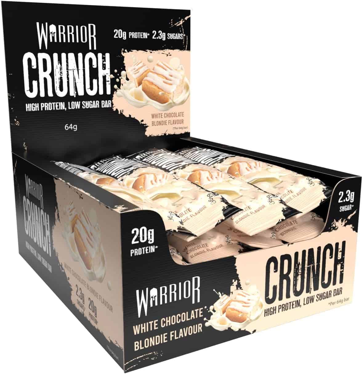 Warrior Crunch High Protein Bars – 20g Protein – Low Carb, Low Sugar – 12 x 64g